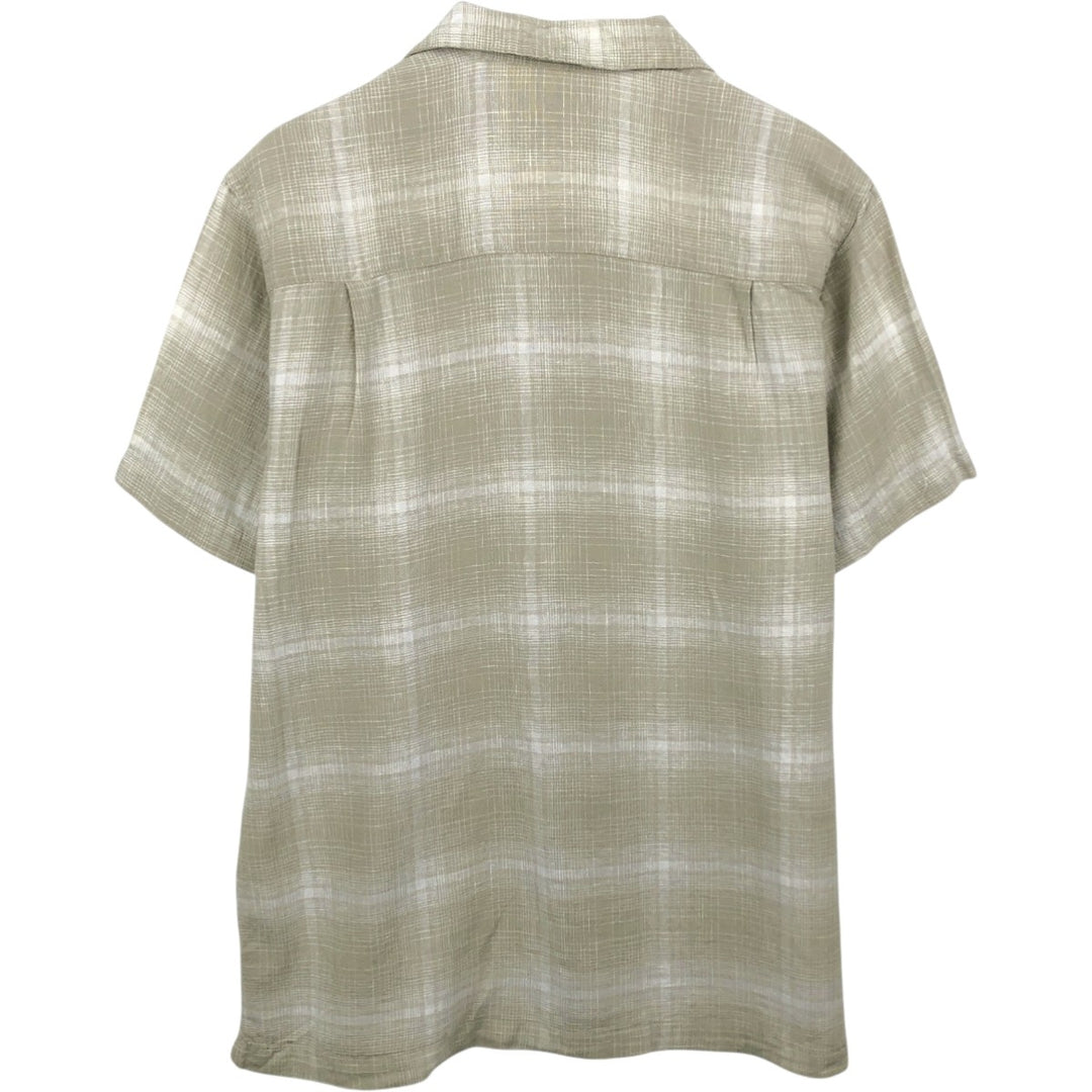 HAGGAR WASHABLE LINEN Ombre Check Short-Sleeve Open Collar Rayon x Linen Shirt, Boxy Shirt, Men's Size M (approx.) linen Beige type Vintage Second Hand