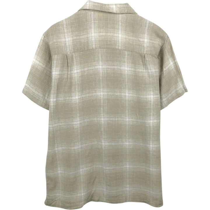 HAGGAR WASHABLE LINEN Ombre Check Short-Sleeve Open Collar Rayon x Linen Shirt, Boxy Shirt, Men's Size M (approx.) linen Beige type Vintage Second Hand