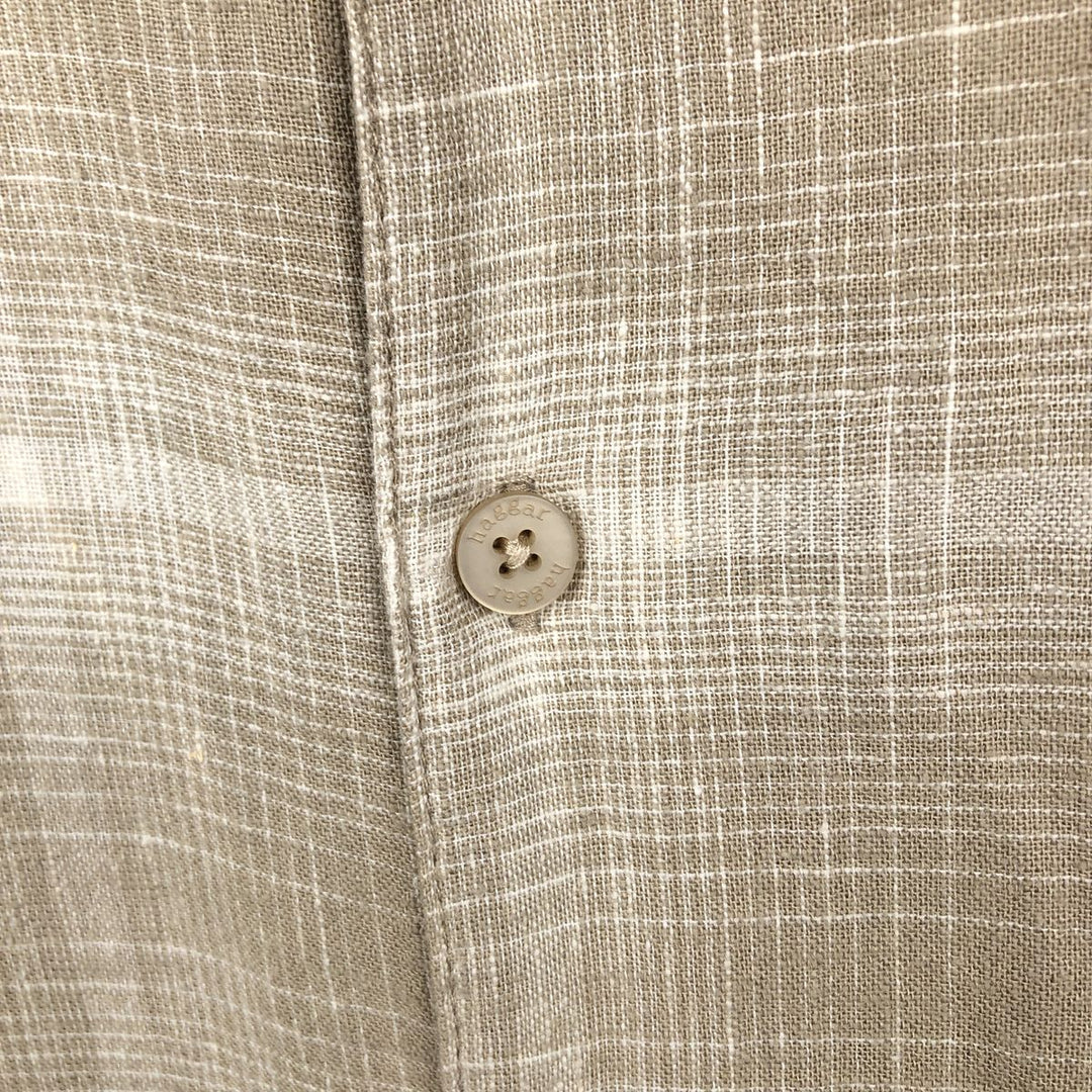 HAGGAR WASHABLE LINEN Ombre Check Short-Sleeve Open Collar Rayon x Linen Shirt, Boxy Shirt, Men's Size M (approx.) linen Beige type Vintage Second Hand