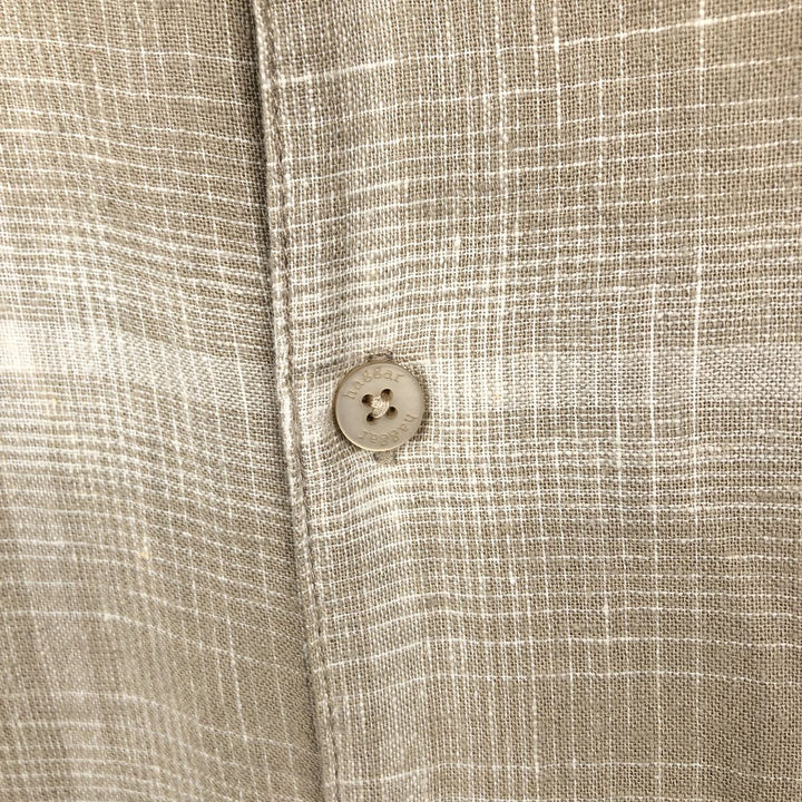 HAGGAR WASHABLE LINEN Ombre Check Short-Sleeve Open Collar Rayon x Linen Shirt, Boxy Shirt, Men's Size M (approx.) linen Beige type Vintage Second Hand