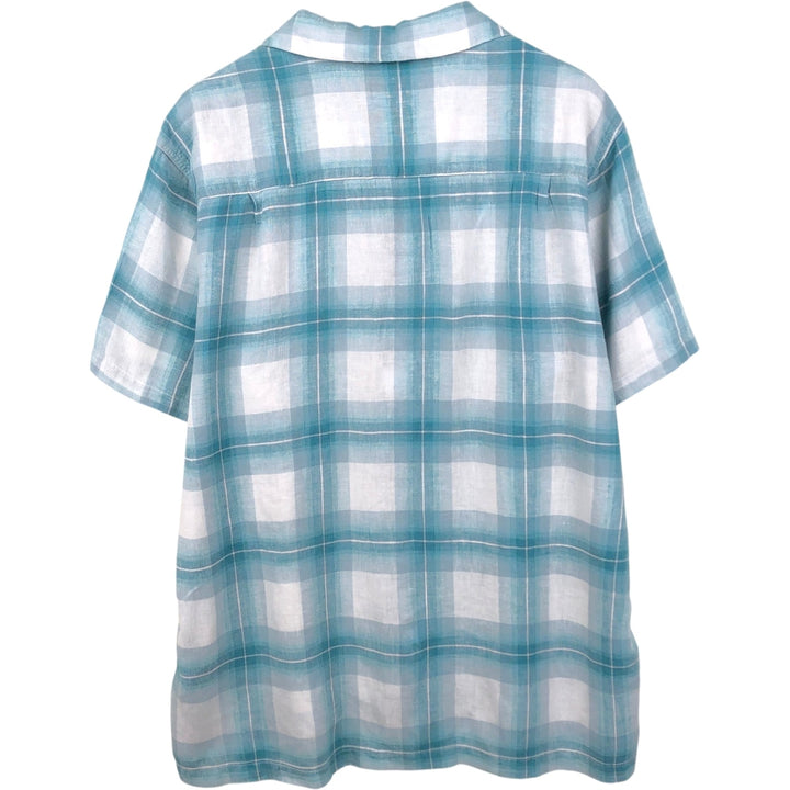 HAGGAR WASHABLE LINEN Check Pattern Short-Sleeve Open Collar Linen Shirt, Boxy Shirt, Men's XL Equivalent linen Blue type light blue Vintage Second Hand