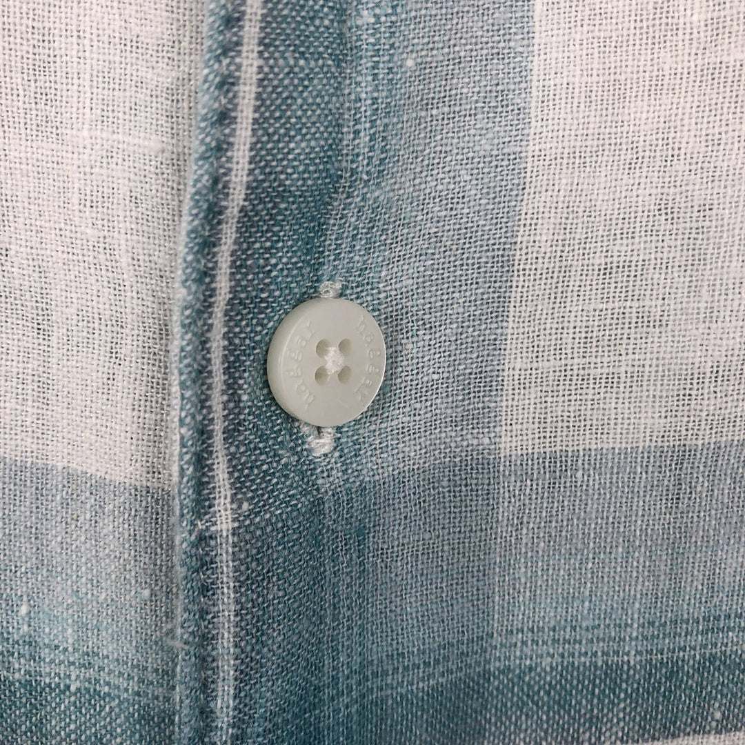 HAGGAR WASHABLE LINEN Check Pattern Short-Sleeve Open Collar Linen Shirt, Boxy Shirt, Men's XL Equivalent linen Blue type light blue Vintage Second Hand