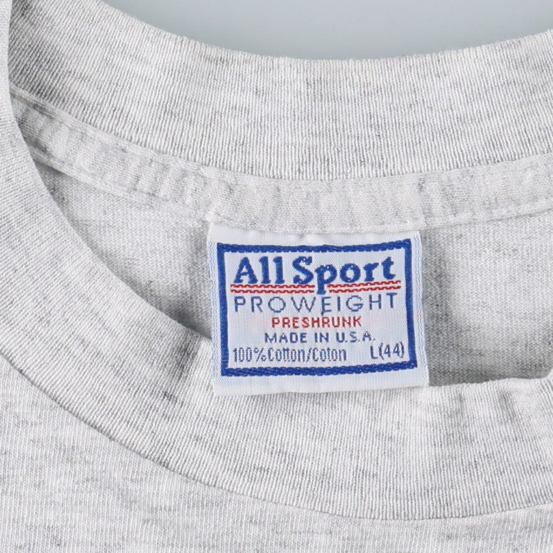 90'S ALL SPORT College T-shirt, Made in USA, Men's Size L (approx.), Vintage cotton gray type Vintage Second Hand