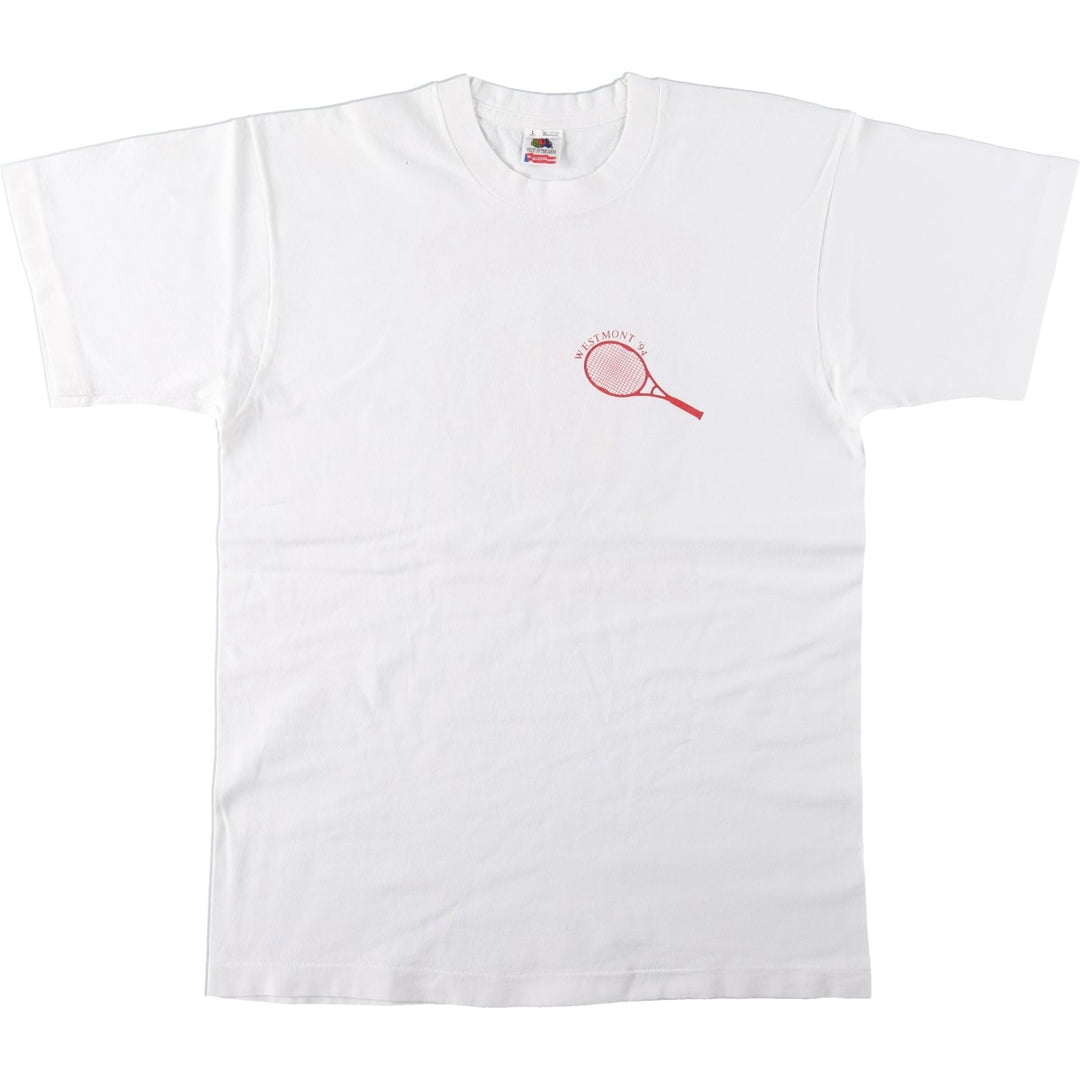 90'S Fruit of the Loom College T-shirt, Made in USA, Men's L size, Vintage cotton white type Vintage Second Hand