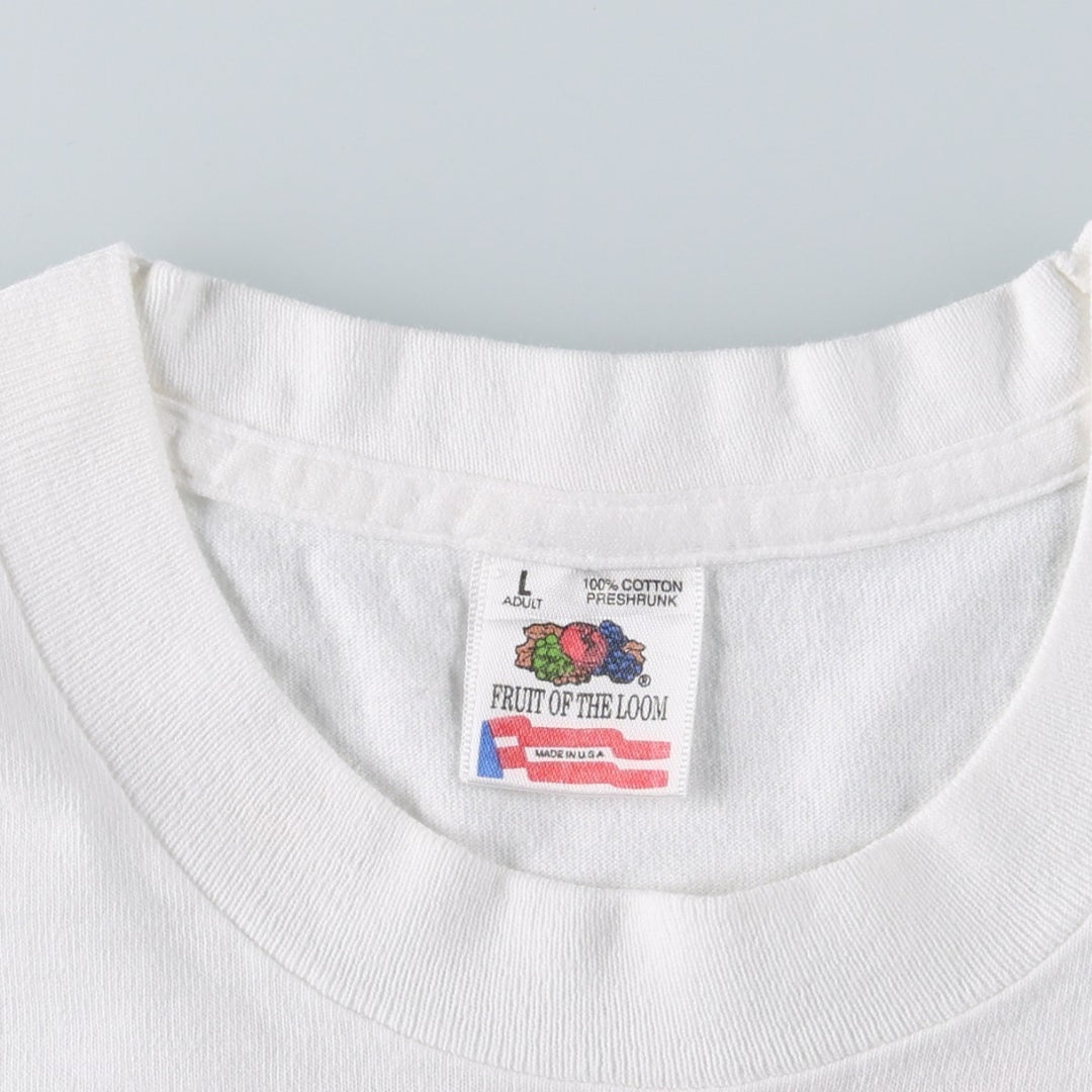 90'S Fruit of the Loom College T-shirt, Made in USA, Men's L size, Vintage cotton white type Vintage Second Hand