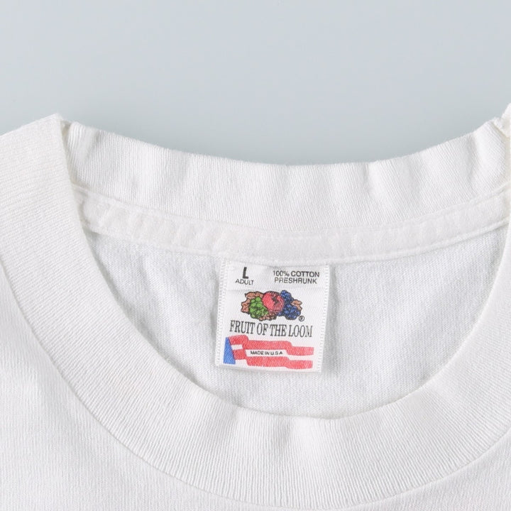 90'S Fruit of the Loom College T-shirt, Made in USA, Men's L size, Vintage cotton white type Vintage Second Hand