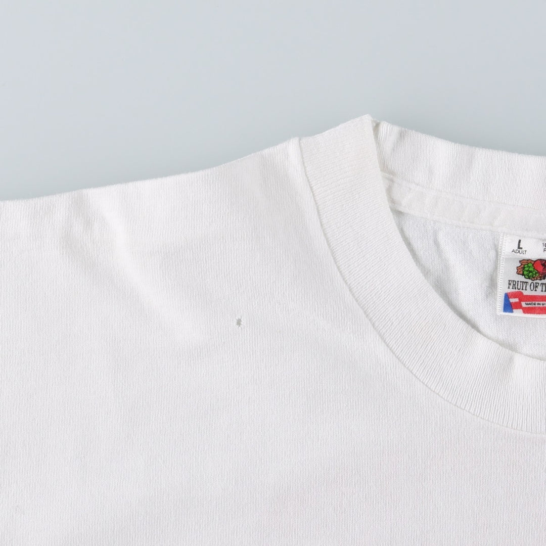90'S Fruit of the Loom College T-shirt, Made in USA, Men's L size, Vintage cotton white type Vintage Second Hand