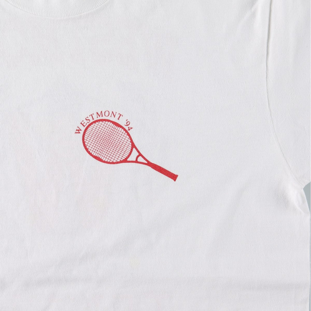 90'S Fruit of the Loom College T-shirt, Made in USA, Men's L size, Vintage cotton white type Vintage Second Hand