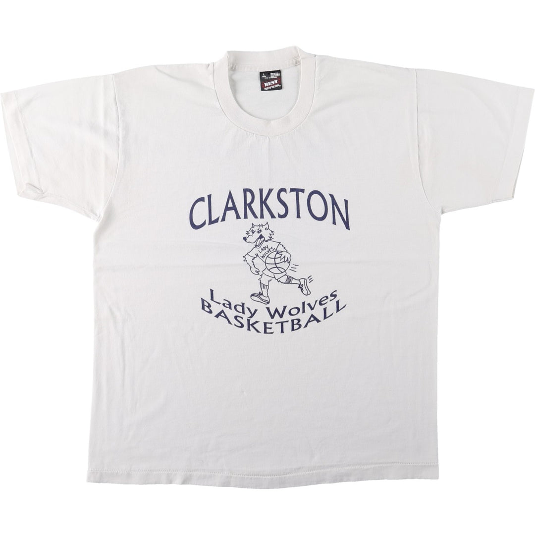 Fruit of the Loom Best College T-Shirt, Made in USA, Men's Size L (approx.), Vintage cotton white type Vintage Second Hand
