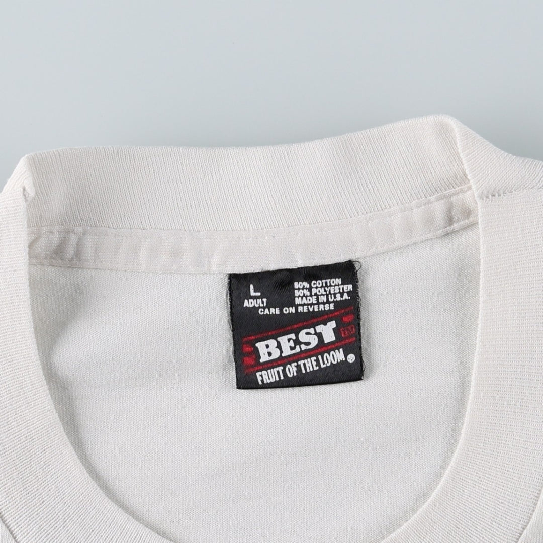 Fruit of the Loom Best College T-Shirt, Made in USA, Men's Size L (approx.), Vintage cotton white type Vintage Second Hand