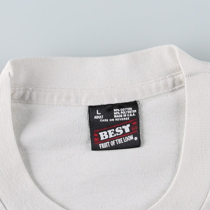Fruit of the Loom Best College T-Shirt, Made in USA, Men's Size L (approx.), Vintage cotton white type Vintage Second Hand