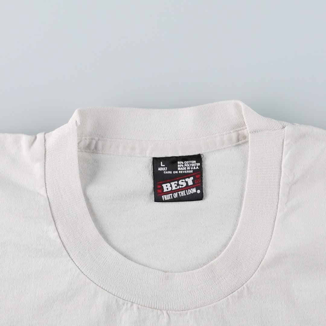 Fruit of the Loom Best College T-Shirt, Made in USA, Men's Size L (approx.), Vintage cotton white type Vintage Second Hand