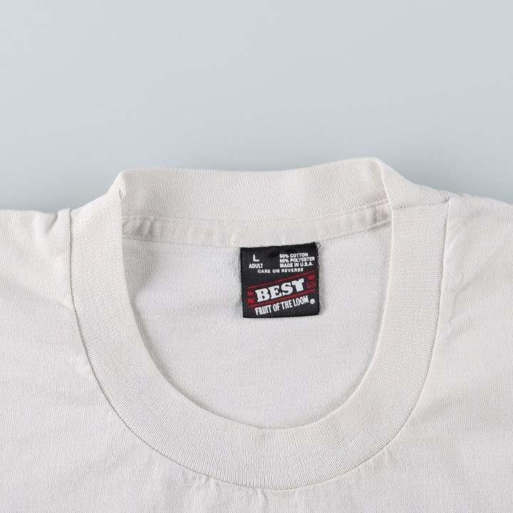 Fruit of the Loom Best College T-Shirt, Made in USA, Men's Size L (approx.), Vintage cotton white type Vintage Second Hand