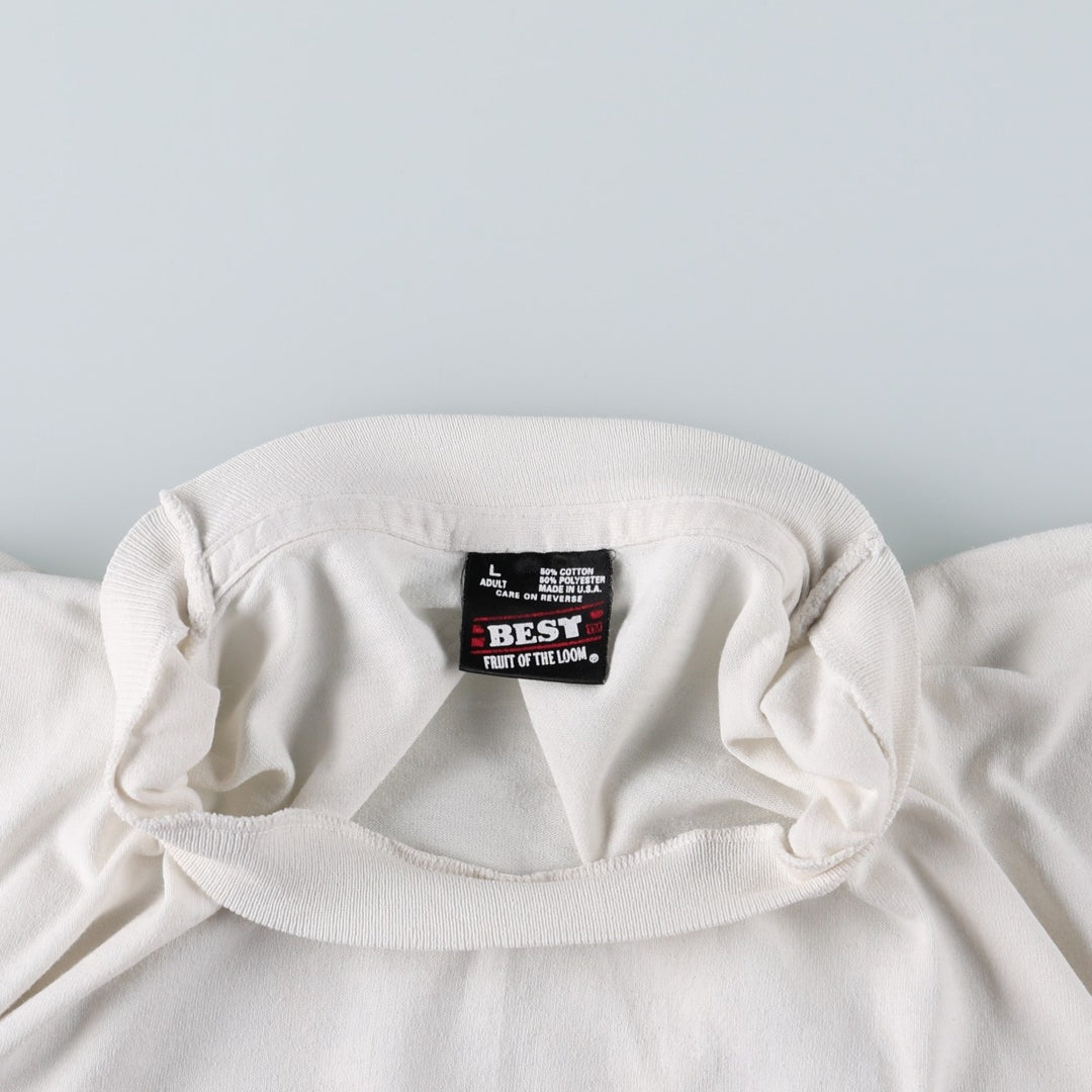 Fruit of the Loom Best College T-Shirt, Made in USA, Men's Size L (approx.), Vintage cotton white type Vintage Second Hand