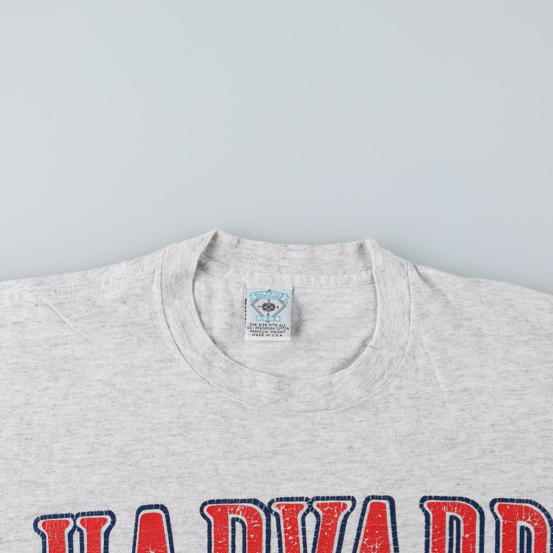90'S ALL POINTS SPORTSWEAR Harvard University College T-Shirt, Made in USA, ONE SIZE FITS ALL (Equivalent to Men's XXL), Vintage. cotton gray type Vintage Second Hand