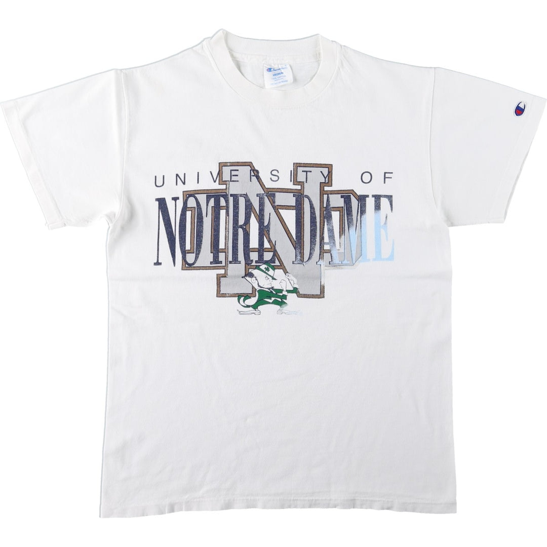 90'S Champion Notre Dame University Fighting Irish College T-Shirt, Made in USA, Men's Size M (Equivalent), Vintage cotton white type Vintage Second Hand
