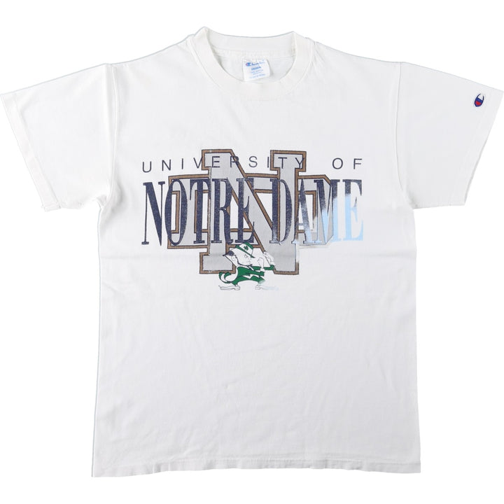 90'S Champion Notre Dame University Fighting Irish College T-Shirt, Made in USA, Men's Size M (Equivalent), Vintage cotton white type Vintage Second Hand