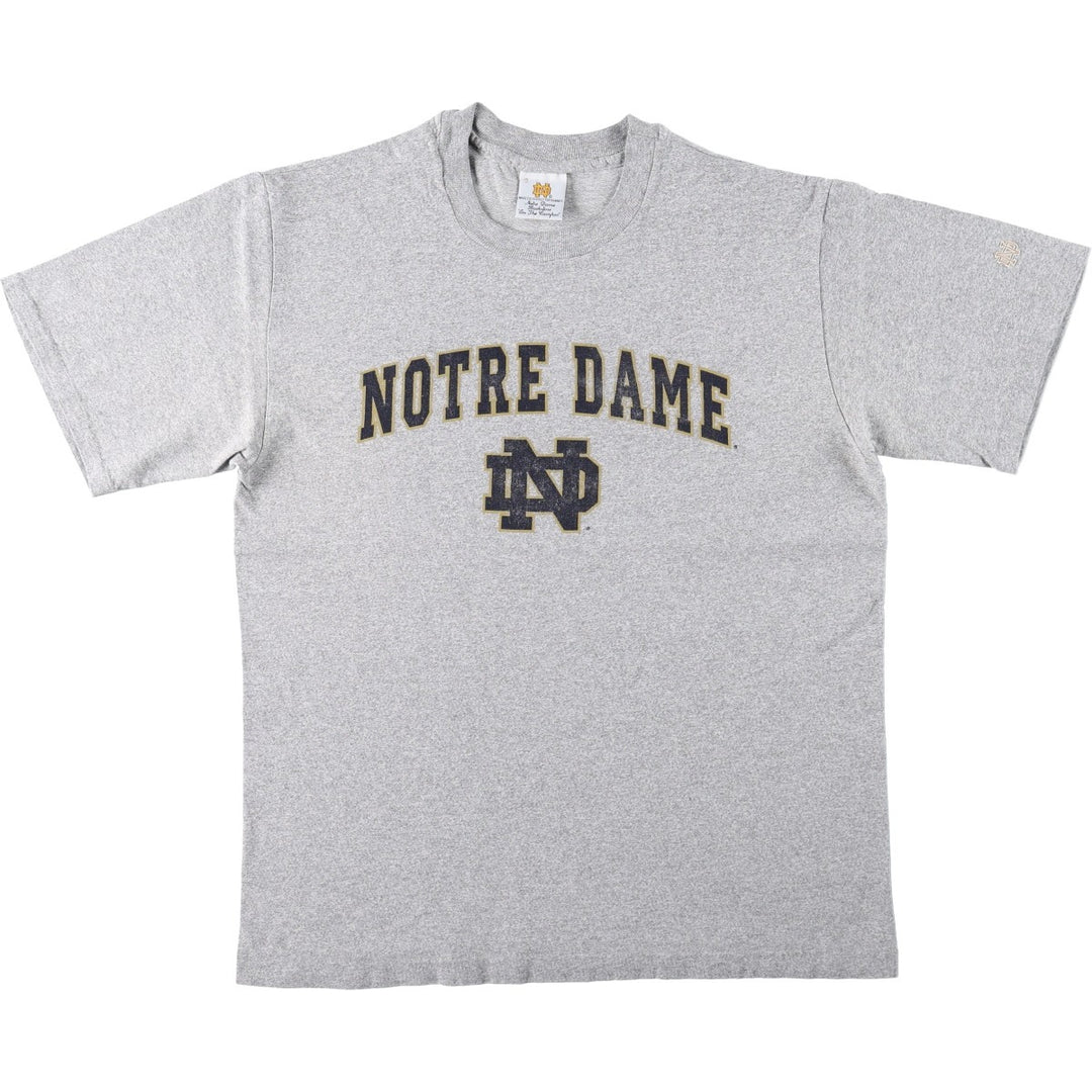 1990'S Notre Dame University College T-shirt, Made in USA, Men's Size L (approx.), Vintage unclear gray type Vintage Second Hand