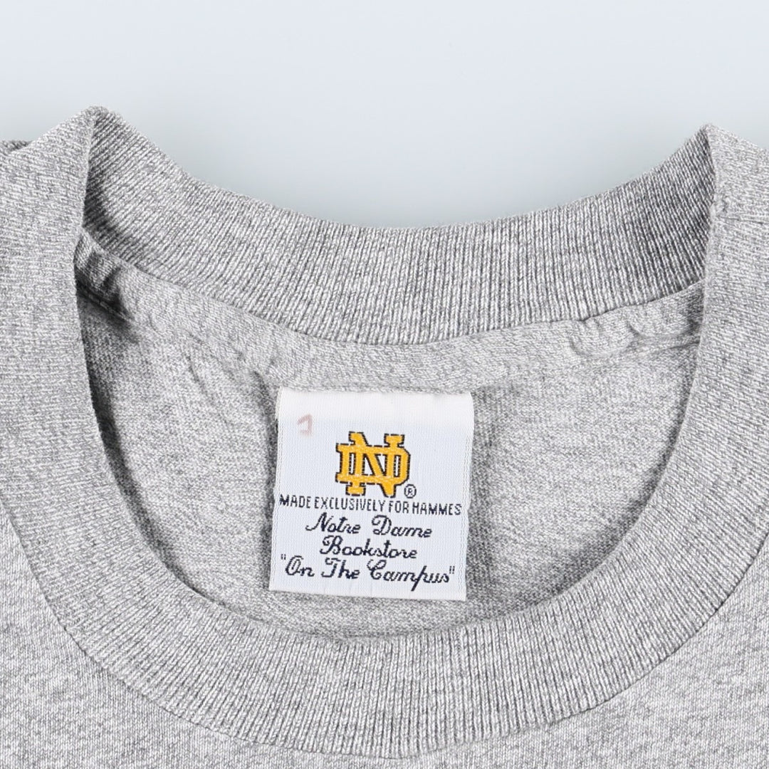 1990'S Notre Dame University College T-shirt, Made in USA, Men's Size L (approx.), Vintage unclear gray type Vintage Second Hand