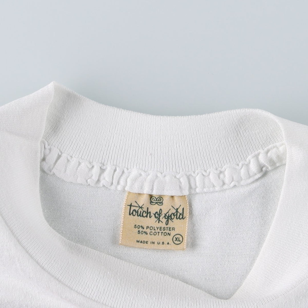 90'S Touch of Gold College T-Shirt, Made in USA, Men's XL equivalent, Vintage polyester white type Vintage Second Hand