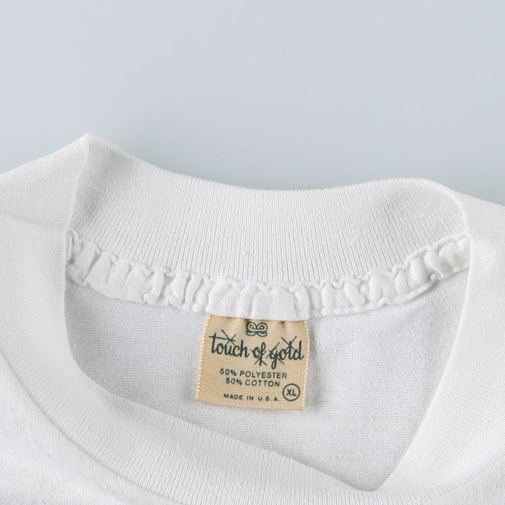 90'S Touch of Gold College T-Shirt, Made in USA, Men's XL equivalent, Vintage polyester white type Vintage Second Hand