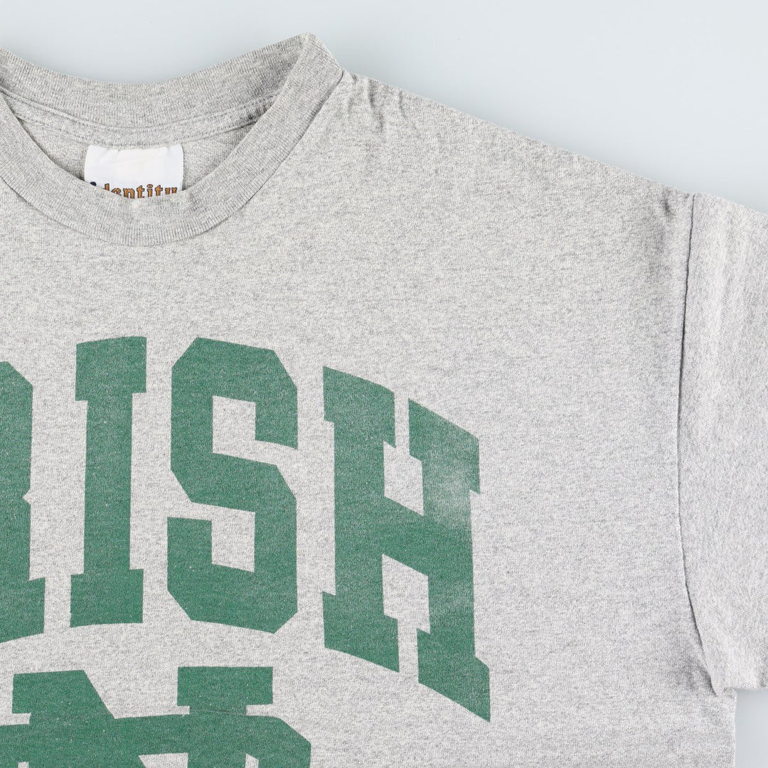 Identity FIGHTIN' IRISH Notre Dame University Fighting Irish College T-Shirt, Made in USA, Men's XL equivalent. cotton gray type Vintage Second Hand