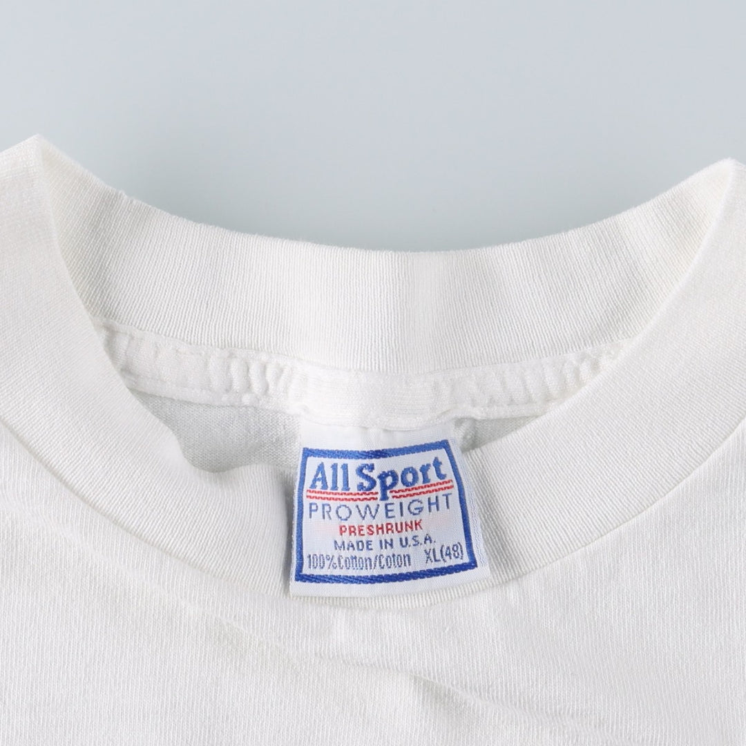 90'S ALL SPORT College T-Shirt, Made in USA, Men's XL equivalent, Vintage cotton white type Vintage Second Hand