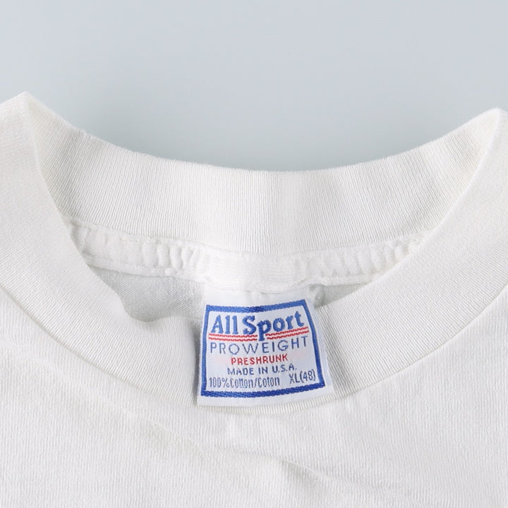 90'S ALL SPORT College T-Shirt, Made in USA, Men's XL equivalent, Vintage cotton white type Vintage Second Hand