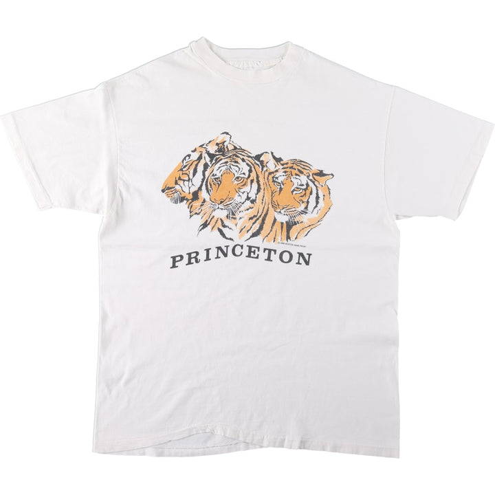 90'S Princeton University Tiger Pattern College T-Shirt, Men's Size M (Equivalent), Vintage unclear white type Vintage Second Hand