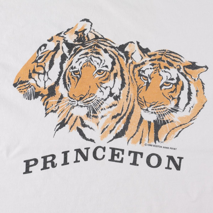 90'S Princeton University Tiger Pattern College T-Shirt, Men's Size M (Equivalent), Vintage unclear white type Vintage Second Hand