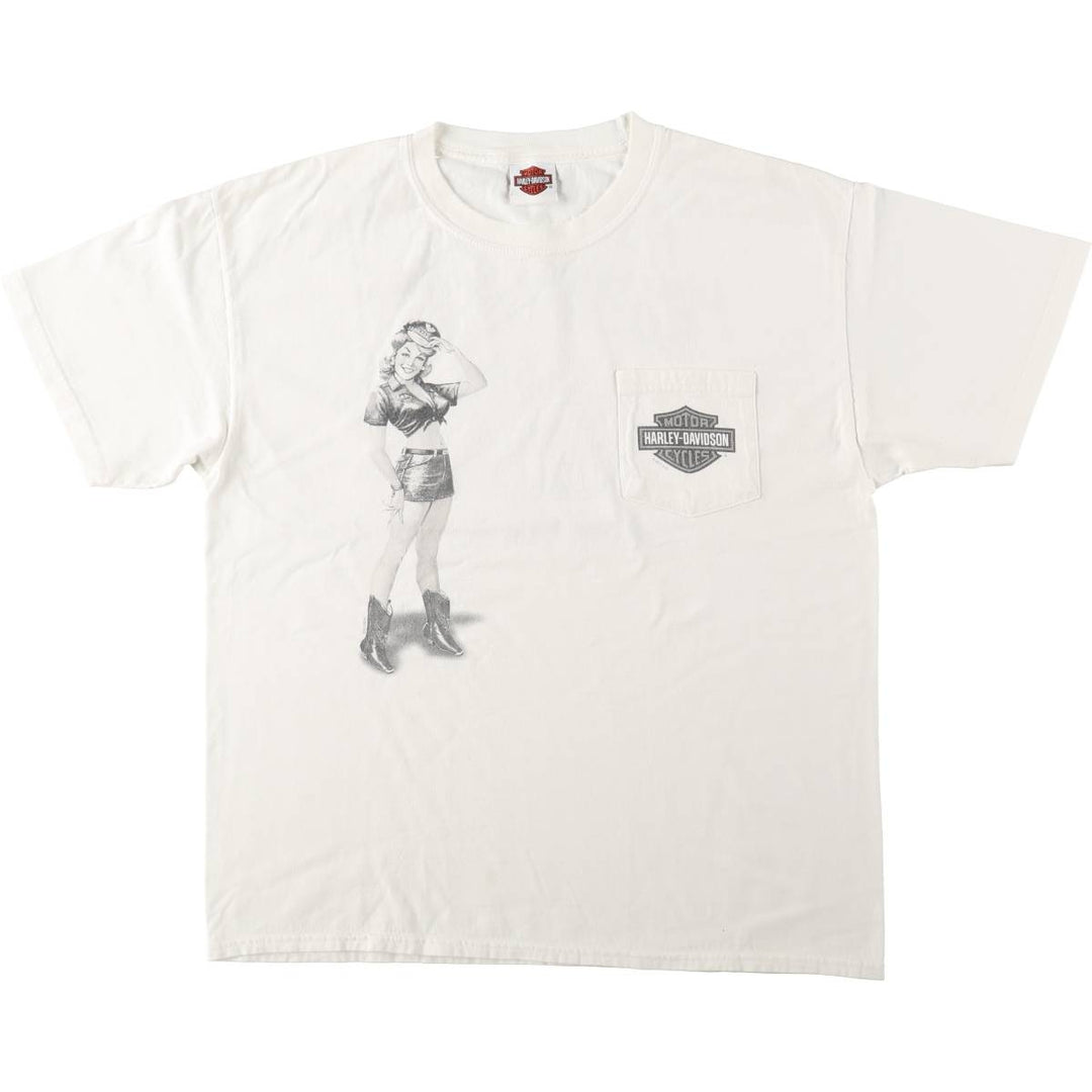 Harley-Davidson Pin-up Girl Motorcycle Bike T-shirt, Men's L size cotton white type Vintage Second Hand