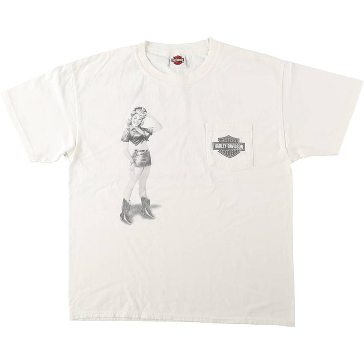 Harley-Davidson Pin-up Girl Motorcycle Bike T-shirt, Men's L size cotton white type Vintage Second Hand