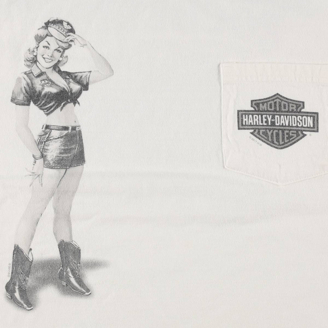 Harley-Davidson Pin-up Girl Motorcycle Bike T-shirt, Men's L size cotton white type Vintage Second Hand