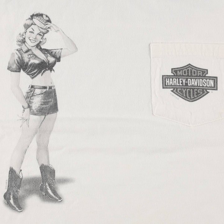 Harley-Davidson Pin-up Girl Motorcycle Bike T-shirt, Men's L size cotton white type Vintage Second Hand