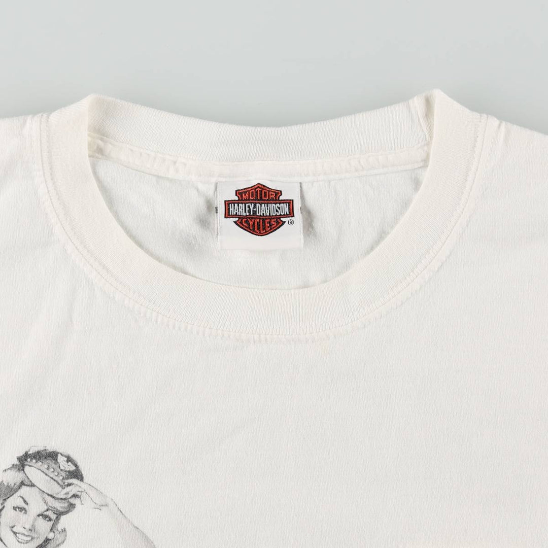 Harley-Davidson Pin-up Girl Motorcycle Bike T-shirt, Men's L size cotton white type Vintage Second Hand