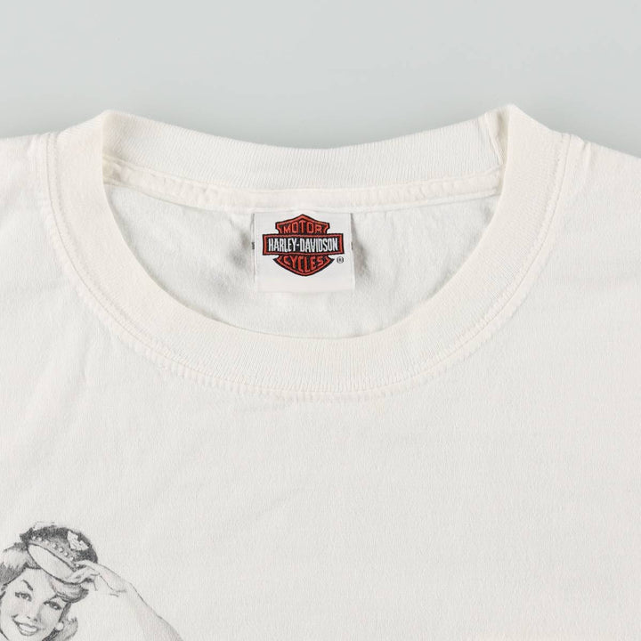 Harley-Davidson Pin-up Girl Motorcycle Bike T-shirt, Men's L size cotton white type Vintage Second Hand
