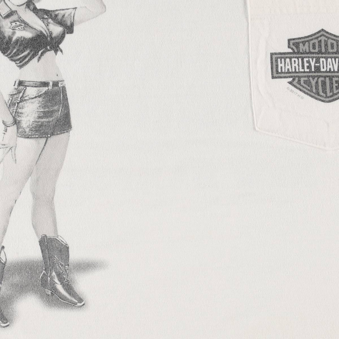 Harley-Davidson Pin-up Girl Motorcycle Bike T-shirt, Men's L size cotton white type Vintage Second Hand