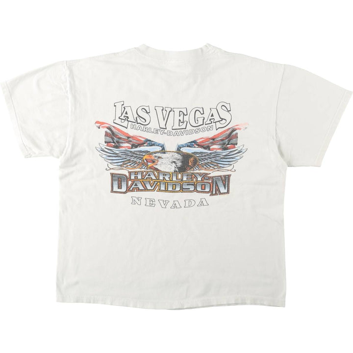 00'S Harley Davidson Eagle Pattern Stars and Stripes Motorcycle Bike T-Shirt Made in USA Men's L size cotton white type Vintage Second Hand