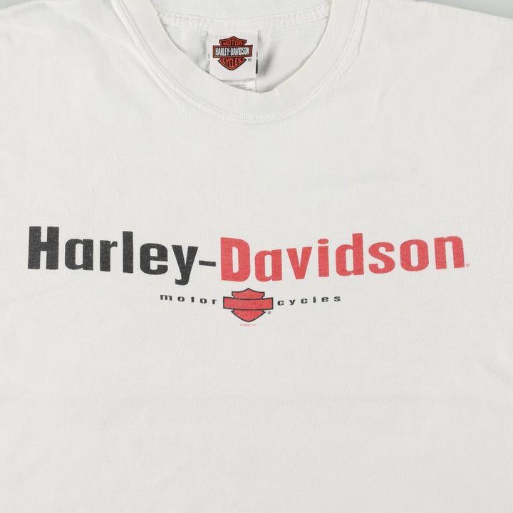 00'S Harley Davidson Eagle Pattern Stars and Stripes Motorcycle Bike T-Shirt Made in USA Men's L size cotton white type Vintage Second Hand