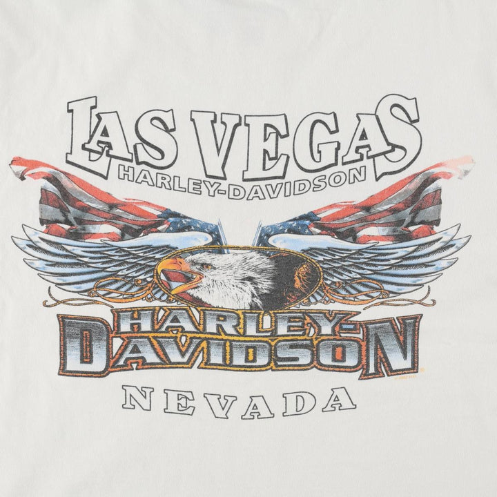 00'S Harley Davidson Eagle Pattern Stars and Stripes Motorcycle Bike T-Shirt Made in USA Men's L size cotton white type Vintage Second Hand
