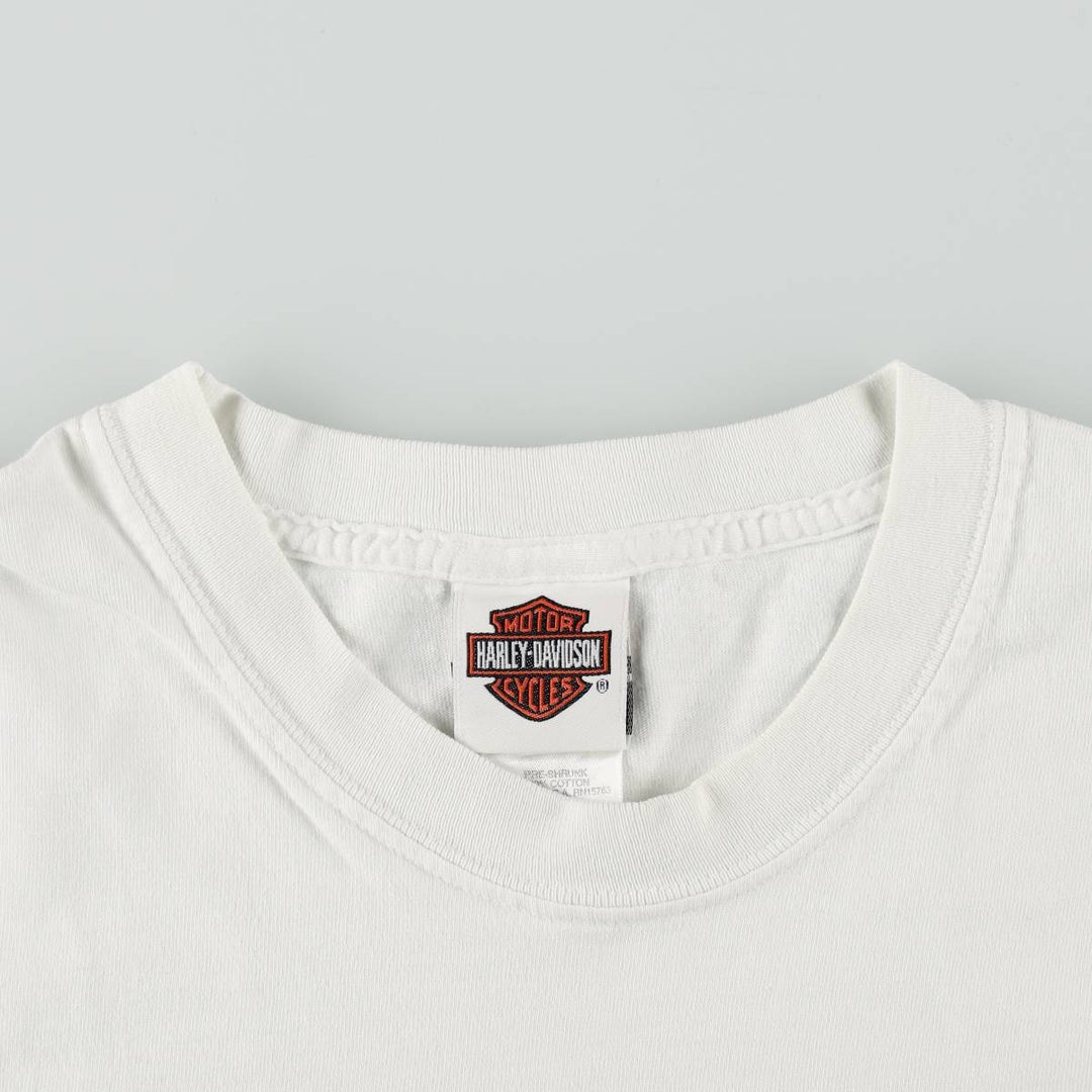 00'S Harley Davidson Eagle Pattern Stars and Stripes Motorcycle Bike T-Shirt Made in USA Men's L size cotton white type Vintage Second Hand