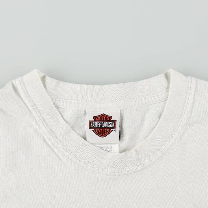 00'S Harley Davidson Eagle Pattern Stars and Stripes Motorcycle Bike T-Shirt Made in USA Men's L size cotton white type Vintage Second Hand