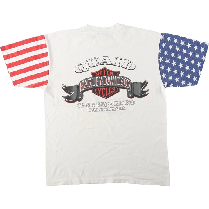 90'S Harley-Davidson American flag crazy pattern motorcycle bike t-shirt, made in USA, men's size L equivalent. cotton white type Vintage Second Hand