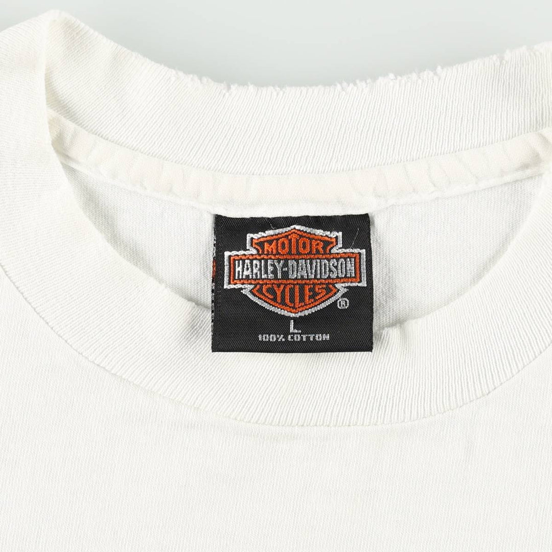 90'S Harley-Davidson American flag crazy pattern motorcycle bike t-shirt, made in USA, men's size L equivalent. cotton white type Vintage Second Hand