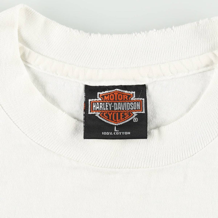 90'S Harley-Davidson American flag crazy pattern motorcycle bike t-shirt, made in USA, men's size L equivalent. cotton white type Vintage Second Hand