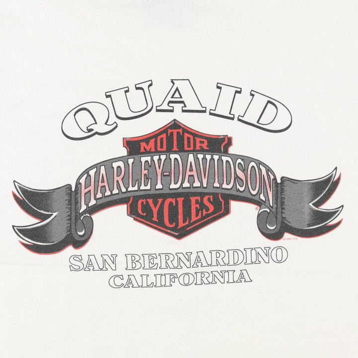 90'S Harley-Davidson American flag crazy pattern motorcycle bike t-shirt, made in USA, men's size L equivalent. cotton white type Vintage Second Hand