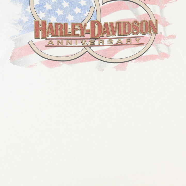 90'S Harley-Davidson American flag crazy pattern motorcycle bike t-shirt, made in USA, men's size L equivalent. cotton white type Vintage Second Hand