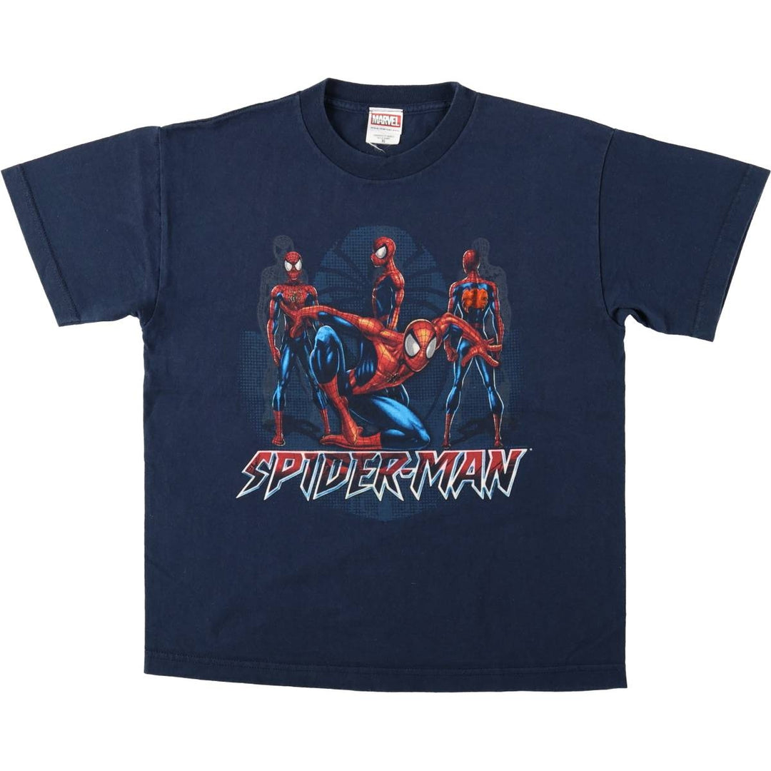 Marvel Spider-Man character print T-shirt, men's XL size cotton navy blue type Vintage Second Hand