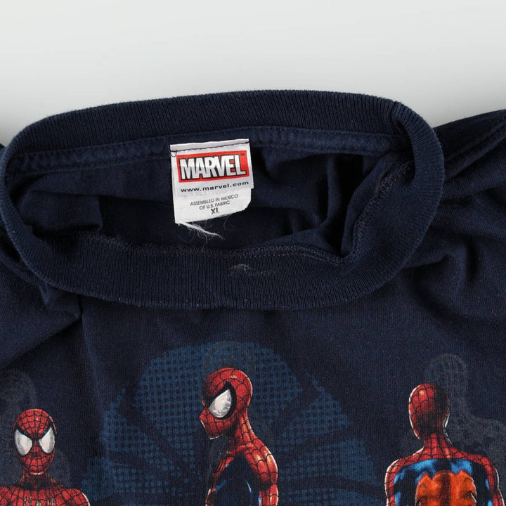 Marvel Spider-Man character print T-shirt, men's XL size cotton navy blue type Vintage Second Hand