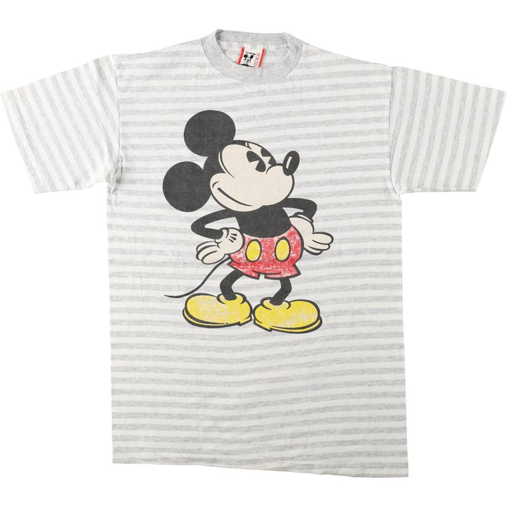 90'S Disney Mickey Mouse Border Pattern Character Print T-Shirt, Made in USA, Men's Size M (Equivalent), Vintage cotton gray type Vintage Second Hand